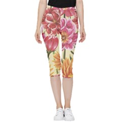 Retro Flowers Inside Out Lightweight Velour Capri Leggings  by goljakoff