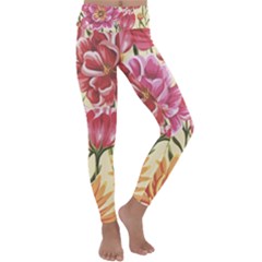 Retro Flowers Kids  Lightweight Velour Classic Yoga Leggings by goljakoff