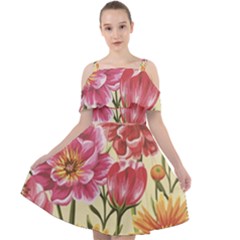 Retro Flowers Cut Out Shoulders Chiffon Dress by goljakoff