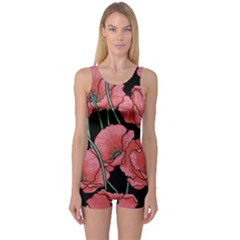 Red Flowers One Piece Boyleg Swimsuit by goljakoff