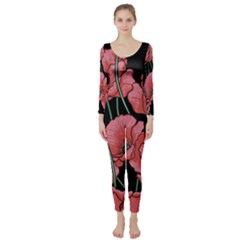 Red Flowers Long Sleeve Catsuit by goljakoff