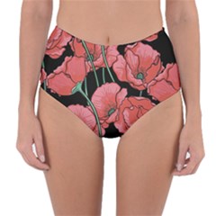 Red Flowers Reversible High-waist Bikini Bottoms by goljakoff