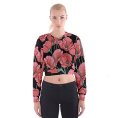 Red Flowers Cropped Sweatshirt by goljakoff