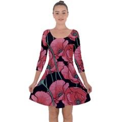 Red Flowers Quarter Sleeve Skater Dress by goljakoff