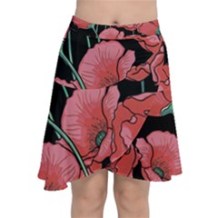 Red Flowers Chiffon Wrap Front Skirt by goljakoff