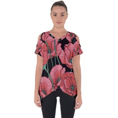 Red Flowers Cut Out Side Drop Tee by goljakoff