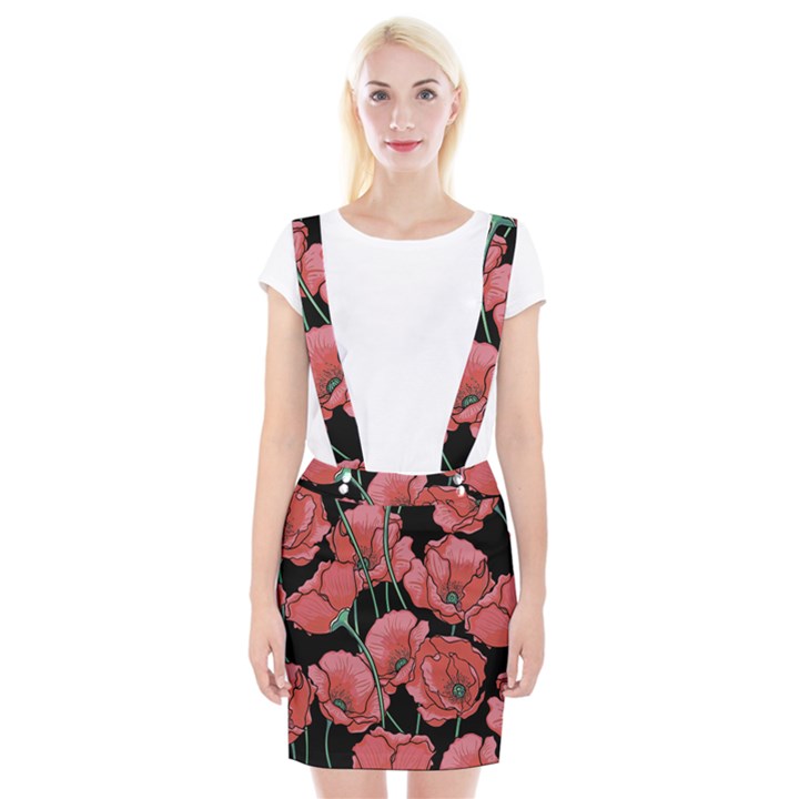 Red flowers Braces Suspender Skirt