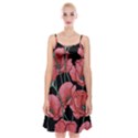 Red flowers Spaghetti Strap Velvet Dress View1