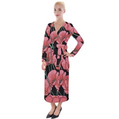 Red Flowers Velvet Maxi Wrap Dress by goljakoff