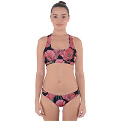 Red Flowers Cross Back Hipster Bikini Set