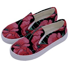 Red Flowers Kids  Canvas Slip Ons by goljakoff