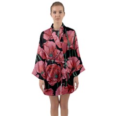 Red Flowers Long Sleeve Satin Kimono by goljakoff