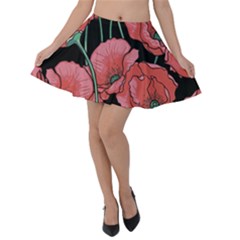 Red Flowers Velvet Skater Skirt by goljakoff