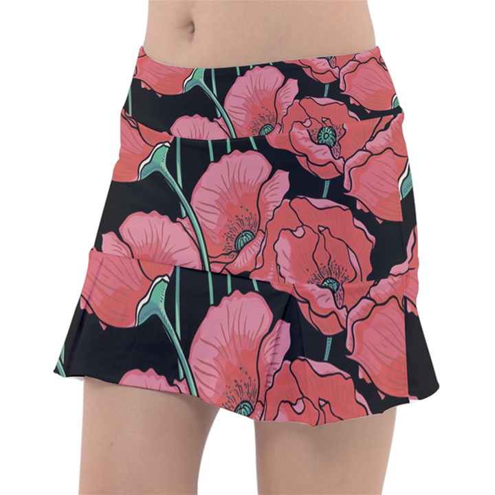 Red flowers Tennis Skorts