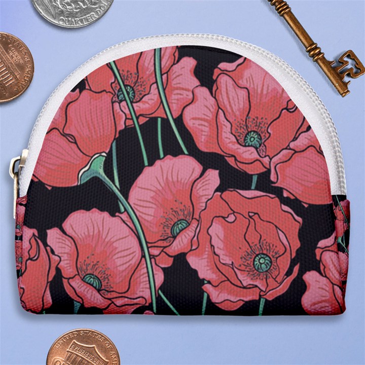 Red flowers Horseshoe Style Canvas Pouch