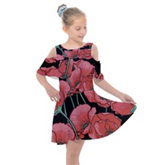 Red Flowers Kids  Shoulder Cutout Chiffon Dress by goljakoff