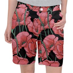 Red Flowers Pocket Shorts by goljakoff