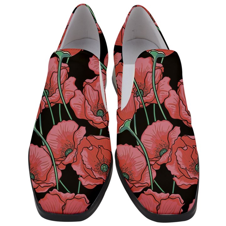 Red flowers Women Slip On Heel Loafers