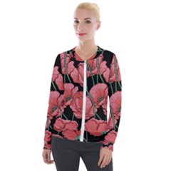 Red Flowers Velvet Zip Up Jacket by goljakoff