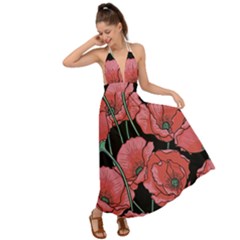 Red Flowers Backless Maxi Beach Dress by goljakoff