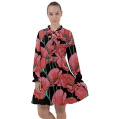 Red Flowers All Frills Chiffon Dress by goljakoff