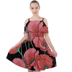 Red Flowers Cut Out Shoulders Chiffon Dress by goljakoff