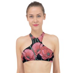 Red Flowers High Neck Bikini Top by goljakoff