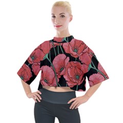 Red Flowers Mock Neck Tee