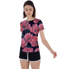 Red Flowers Back Circle Cutout Sports Tee by goljakoff