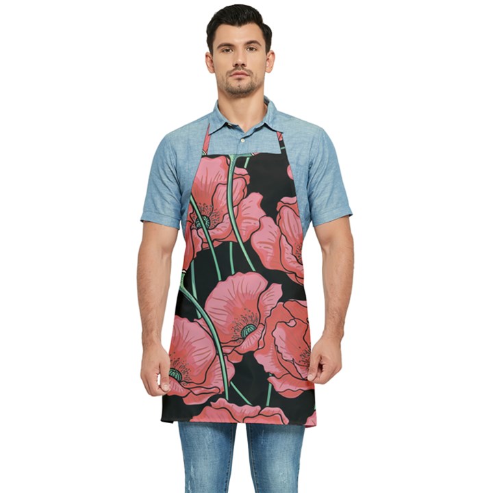 Red flowers Kitchen Apron