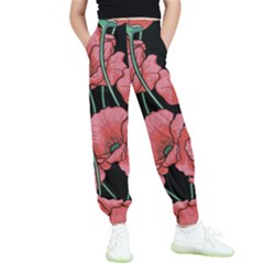 Red Flowers Kids  Elastic Waist Pants by goljakoff