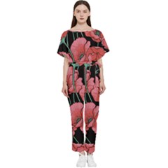 Red Flowers Batwing Lightweight Jumpsuit by goljakoff