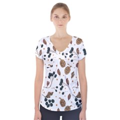 Pine Cones Love Short Sleeve Front Detail Top