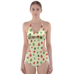 Cute Christmas Pattern Cut-out One Piece Swimsuit by designsbymallika