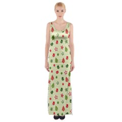 Cute Christmas Pattern Thigh Split Maxi Dress