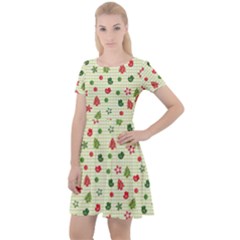 Cute Christmas Pattern Cap Sleeve Velour Dress  by designsbymallika