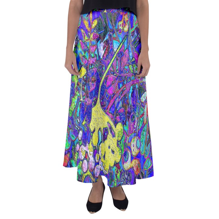 vibrant abstract floral/rainbow color Flared Maxi Skirt