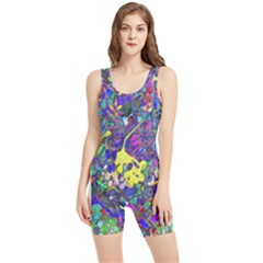 Vibrant Abstract Floral/rainbow Color Women s Wrestling Singlet