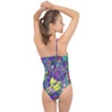 vibrant abstract floral/rainbow color Classic One Shoulder Swimsuit View2