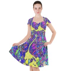 Vibrant Abstract Floral/rainbow Color Cap Sleeve Midi Dress by dressshop