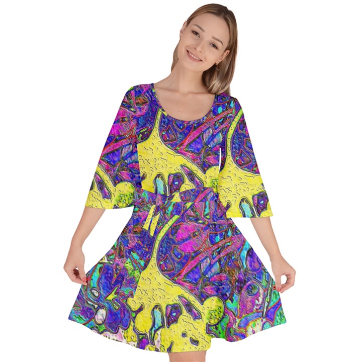 vibrant abstract floral/rainbow color Velour Kimono Dress