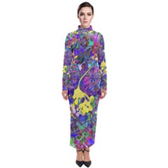 Vibrant Abstract Floral/rainbow Color Turtleneck Maxi Dress by dressshop