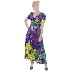 Vibrant Abstract Floral/rainbow Color Button Up Short Sleeve Maxi Dress by dressshop