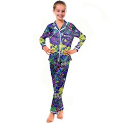 Vibrant Abstract Floral/rainbow Color Kid s Satin Long Sleeve Pajamas Set