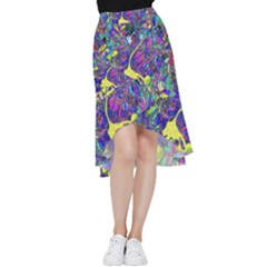 Vibrant Abstract Floral/rainbow Color Frill Hi Low Chiffon Skirt