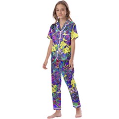 Vibrant Abstract Floral/rainbow Color Kids  Satin Short Sleeve Pajamas Set