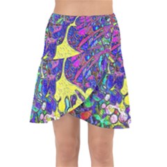 Vibrant Abstract Floral/rainbow Color Wrap Front Skirt