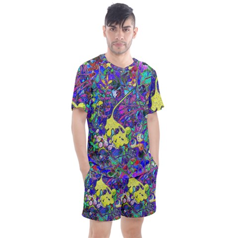 Vibrant Abstract Floral/rainbow Color Men s Mesh Tee And Shorts Set by dressshop