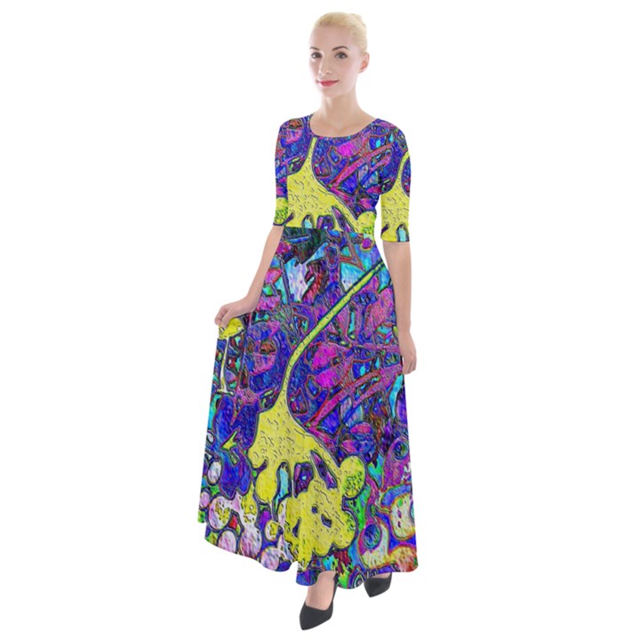 vibrant abstract floral/rainbow color Half Sleeves Maxi Dress