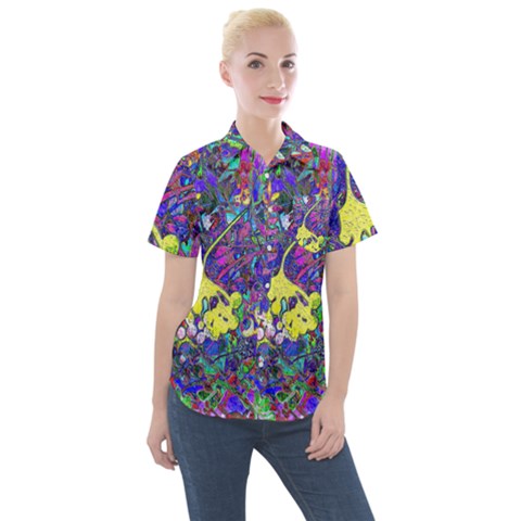 Vibrant Abstract Floral/rainbow Color Women s Short Sleeve Pocket Shirt by dressshop